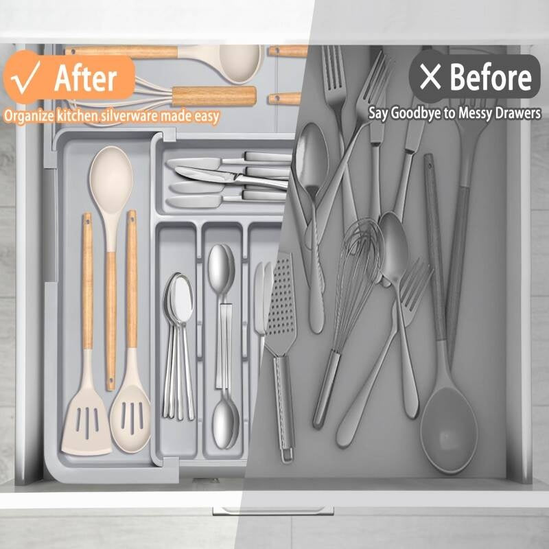 Adjustable Kitchen Drawer Organizer - Expandable Storage Tray
