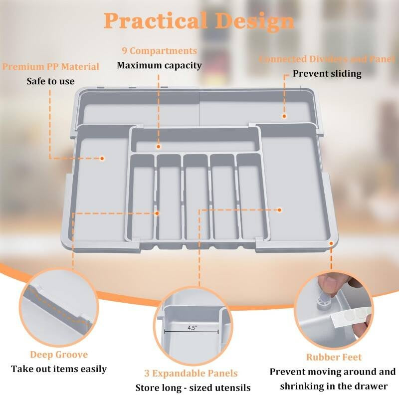 Adjustable Kitchen Drawer Organizer - Expandable Storage Tray