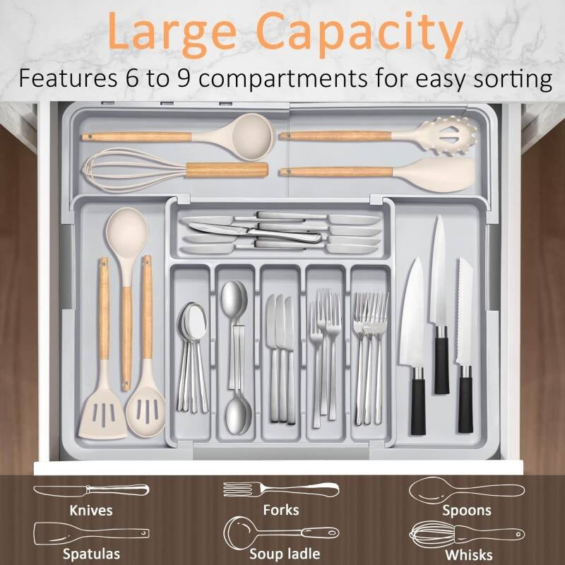 Adjustable Kitchen Drawer Organizer - Expandable Storage Tray