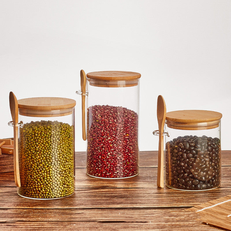 Glass Storage Jars with Wooden Lid – Kitchen Organization Set
